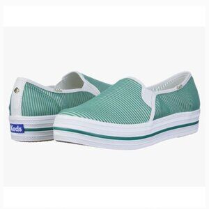 Kate Spade green/white slip ons